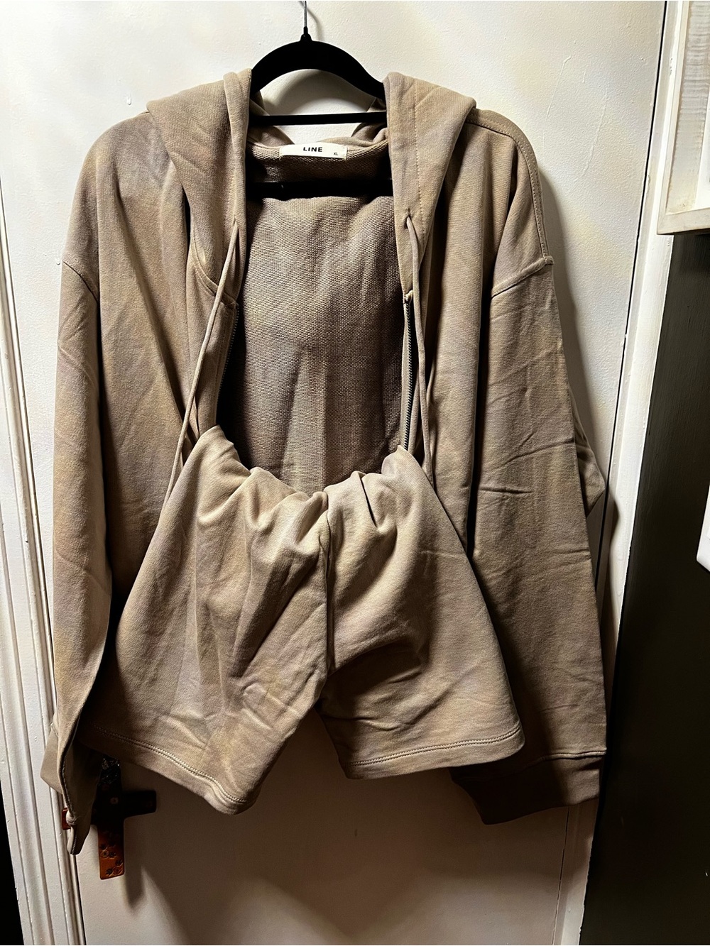 LINE Taupe Cropped Hoodie - Drawstring Waist